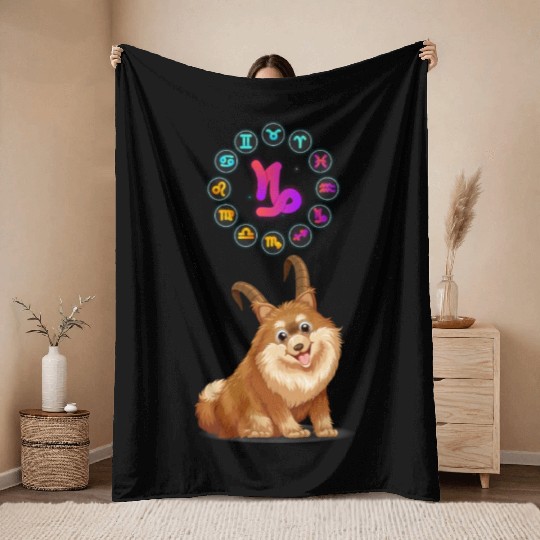 Funny Dog Lover Horoscope Capricorn Zodiac Sign Throw Blankets