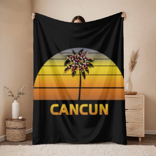 Cancun Mexico Palm Tree Christmas Lights Family Throw Blankets