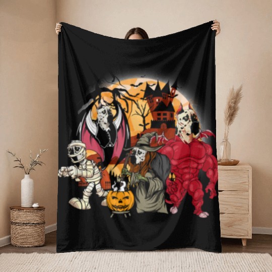 Great Dane Vampire Mummy Evil Witch Halloween Throw Blankets