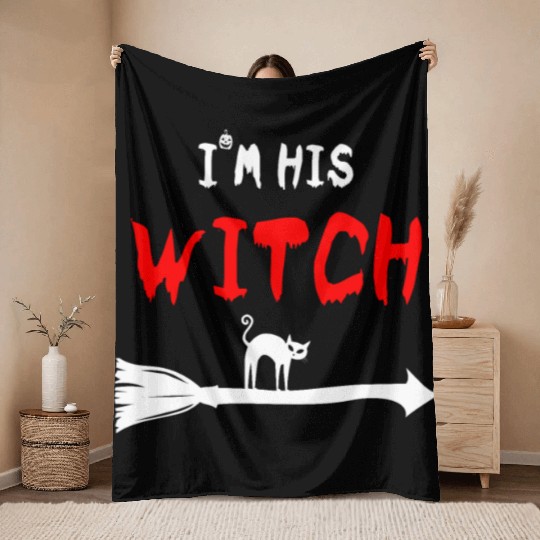 haolloween I'm his Witch Cat trick or treat couple Throw Blankets