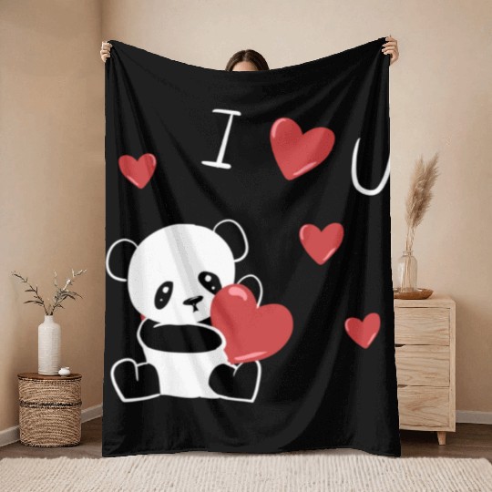 panda animal i love you cute Throw Blankets