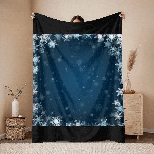 Navy Blue White Snowflakes Pattern Throw Blankets