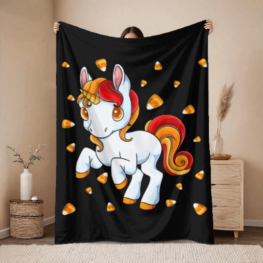 Halloween Unicorn Pony Candy Corn Halloween Throw Blankets
