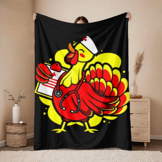Turkey Medical Farmer Doctor Thanksgiving Holiday Throw Blankets