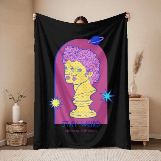Stay Weird [retrowave/vaporwave] — retrowave art Throw Blankets