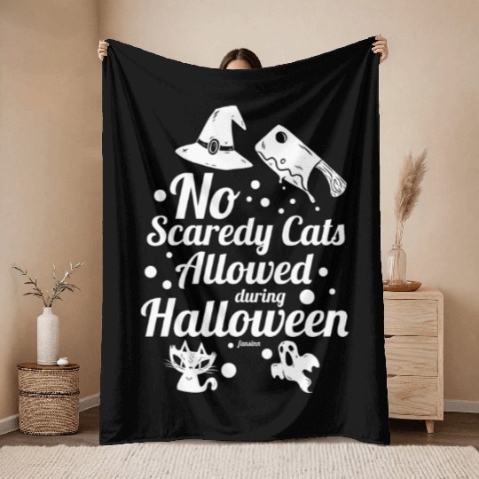 Cat ghost witch halloween party Throw Blankets