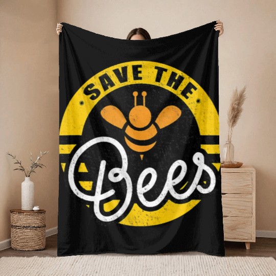 Save The Bees Earth Lover Planet Beekeeper Beekeep Throw Blankets