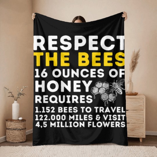 Respect The Bees Bee Lover Beekeeping Beekeeper T Throw Blankets