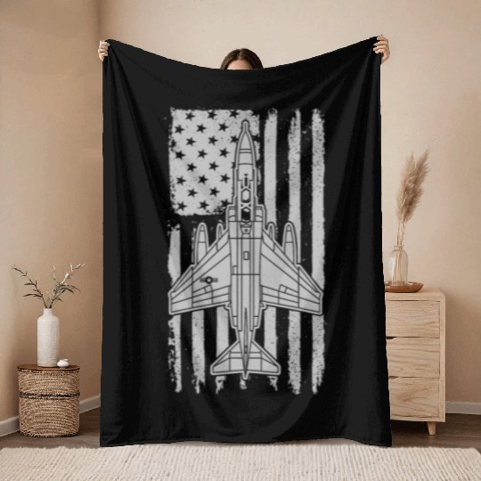 F-4 Phantom Fighter Jet Airplane American Flag F4 Throw Blankets