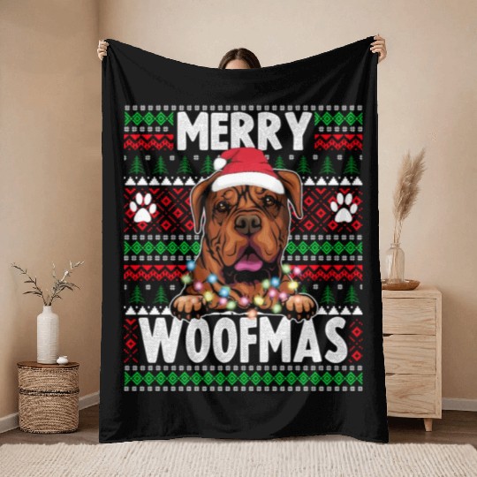 Bordeaux Great Dane Christmas Lights Dog Lovers Xm Throw Blankets