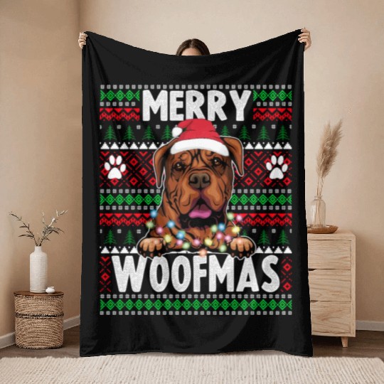 Bordeaux Great Dane Christmas Lights Dog Lovers Xm Throw Blankets