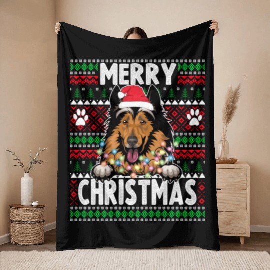 Collie Christmas Lights Dog Lovers Xmas Pajama Throw Blankets