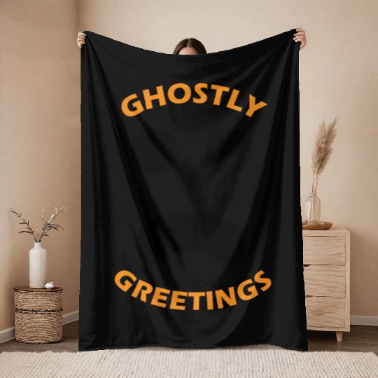 Ghostly Greetings, Halloween Ghostly Greetings Throw Blankets