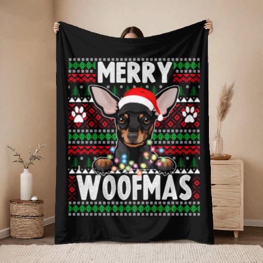 Chihuahua Christmas Lights Dog Lovers Xmas Pajama Throw Blankets