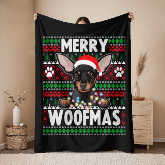 Chihuahua Christmas Lights Dog Lovers Xmas Pajama Throw Blankets