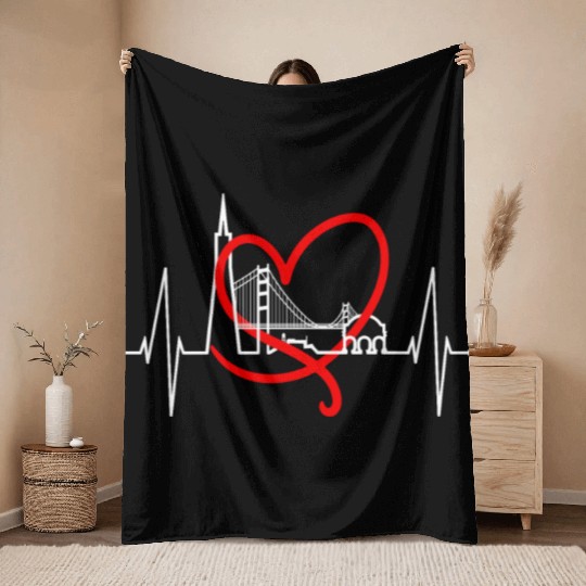 San Francisco Skyline Heartbeat California Lover Throw Blankets