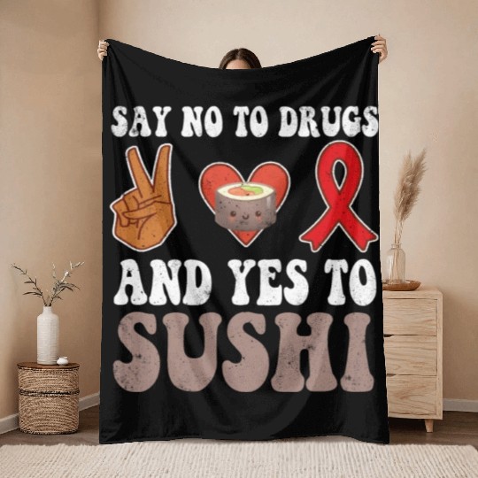 Peace Ribbon Week Awareness Yes Sushi Wear Red Throw Blankets