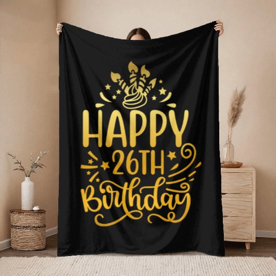 Happy 26th Birthday Presents 26 Year Old Gift Gold Throw Blankets