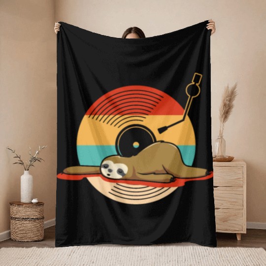 Music Vinyl LP Collection Cute Sleeping Sloth Throw Blankets