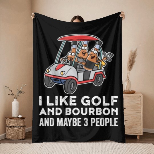 I Like Golf And Bourbon Funny Golf Gift Throw Blankets