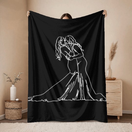 Two Brides Oneline Art - Lesbian Wedding Gay Throw Blankets
