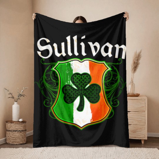 Sullivan Irish Surname Ireland Flag Shamrock Throw Blankets