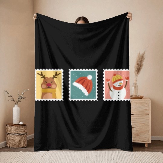 Christmas Stamp Postal Worker Gift Throw Blankets