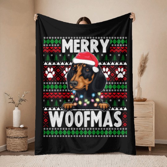 Cute Dog Pajama - Dachshund Dog Lover Christmas Throw Blankets
