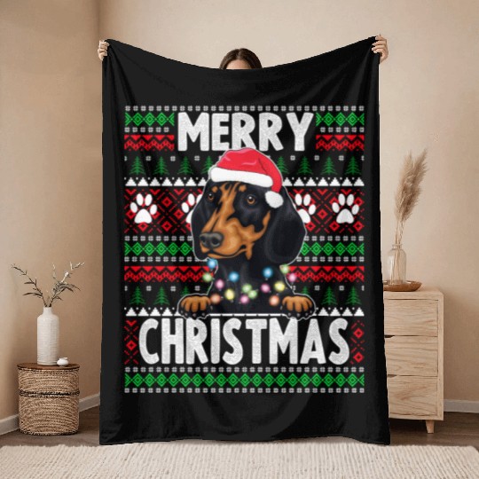 Cute Dog Pajama - Dachshund Dog Lover Christmas Throw Blankets