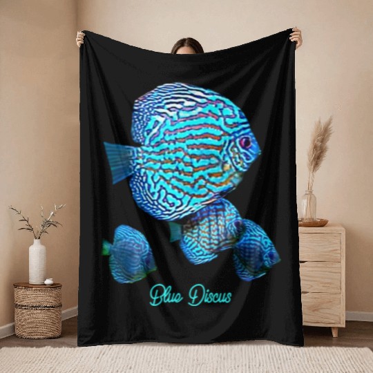 BLUE DISCUS FISH Throw Blankets