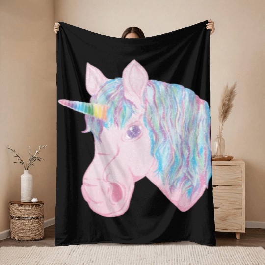 kawaii rainbow unicorn Throw Blankets