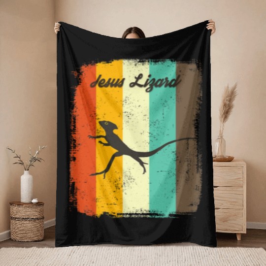 Jesus Lizards Throw Blankets Retro 70s Vintage Reptile Lover