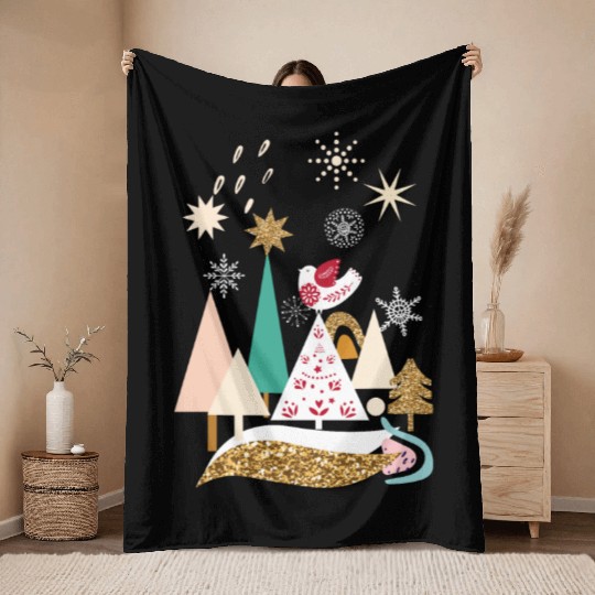 Christmas Winter Scandinavian Trees Snow Throw Blankets