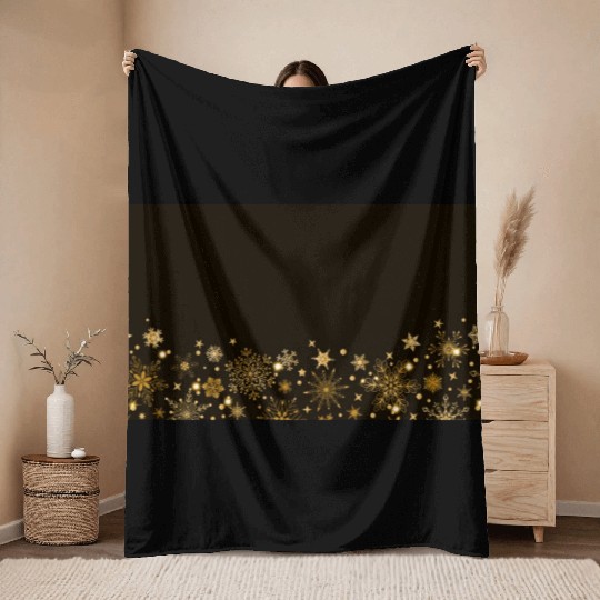 Elegant Black Gold Snowflakes Throw Blankets