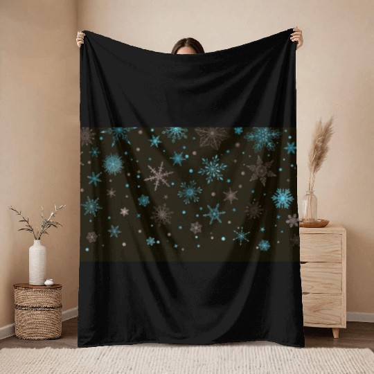 Elegant Snowflakes Black Blue Silver Throw Blankets