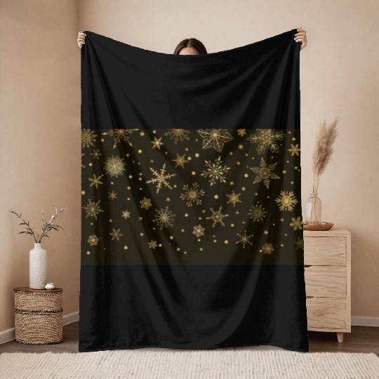 Elegant Black Gold Snowflakes Throw Blankets