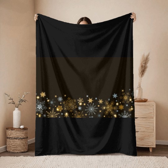 Elegant Snowflakes Black Gold Silver Throw Blankets
