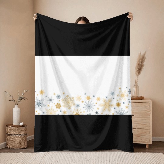 Elegant Snowflakes White Gold Silver Throw Blankets