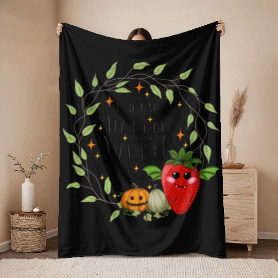 Bat Strawberry - Happy Halloween Throw Blankets