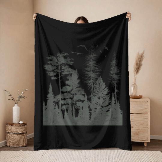 Dark Forest Outdoor Nature Camper Throw Blankets