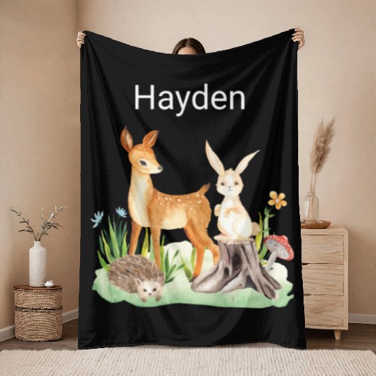 Animal deer rabbit hedgehog Hayden Throw Blankets