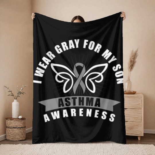 I Wear Grey For My Son Asthma Awareness Gray Throw Blankets