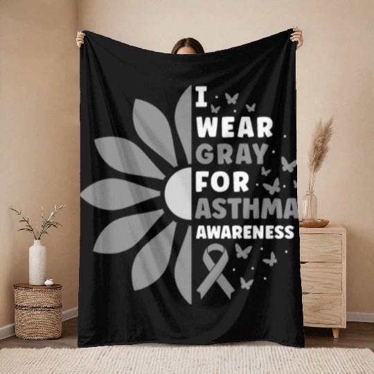 I Wear Grey For Asthma Awareness Gray Ribbon Throw Blankets