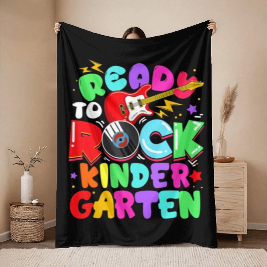 Ready To Rock Kindergarten First Day Of School Throw Blankets