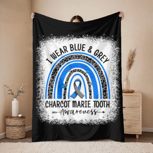 I Wear Blue And Grey For Charcot Marie Tooth Throw Blankets
