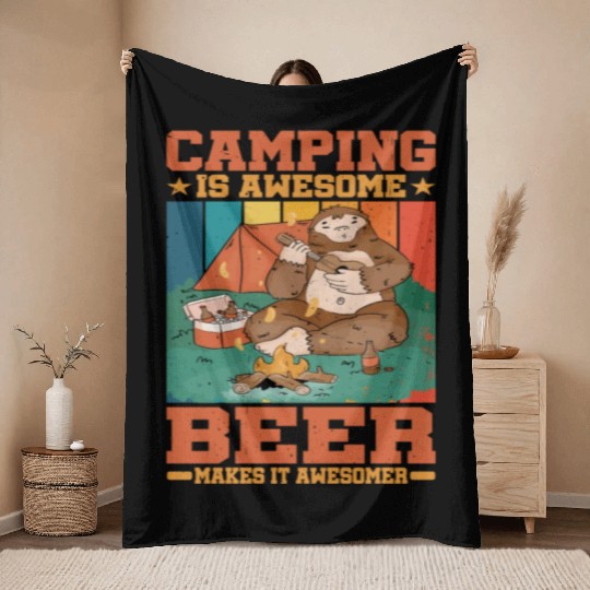 Camping Is Awesome, Beer Makes It Awesomer 2 Throw Blankets