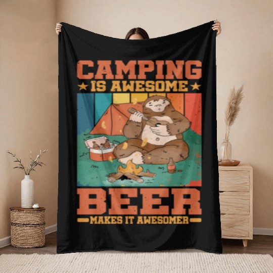 Camping Is Awesome, Beer Makes It Awesomer 2 Throw Blankets