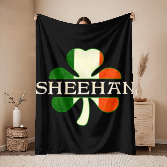 Sheehan Irish Surname Ireland Flag Shamrock Throw Blankets