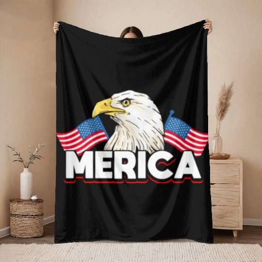 Merica Bald Eagle US Flag Independence Throw Blankets