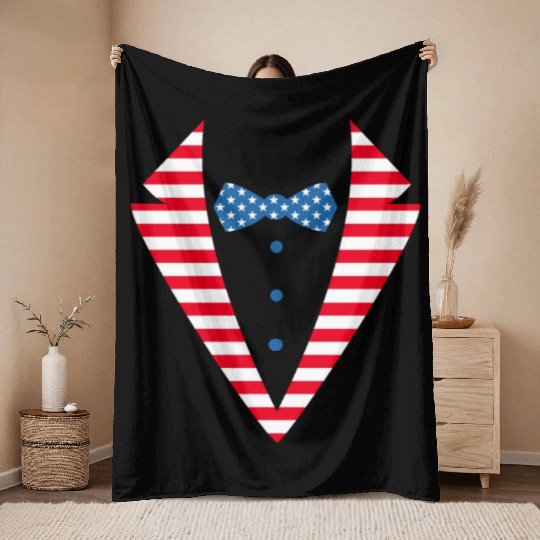 US American Flag Tuxedo Suit Tux 4th Of July Throw Blankets